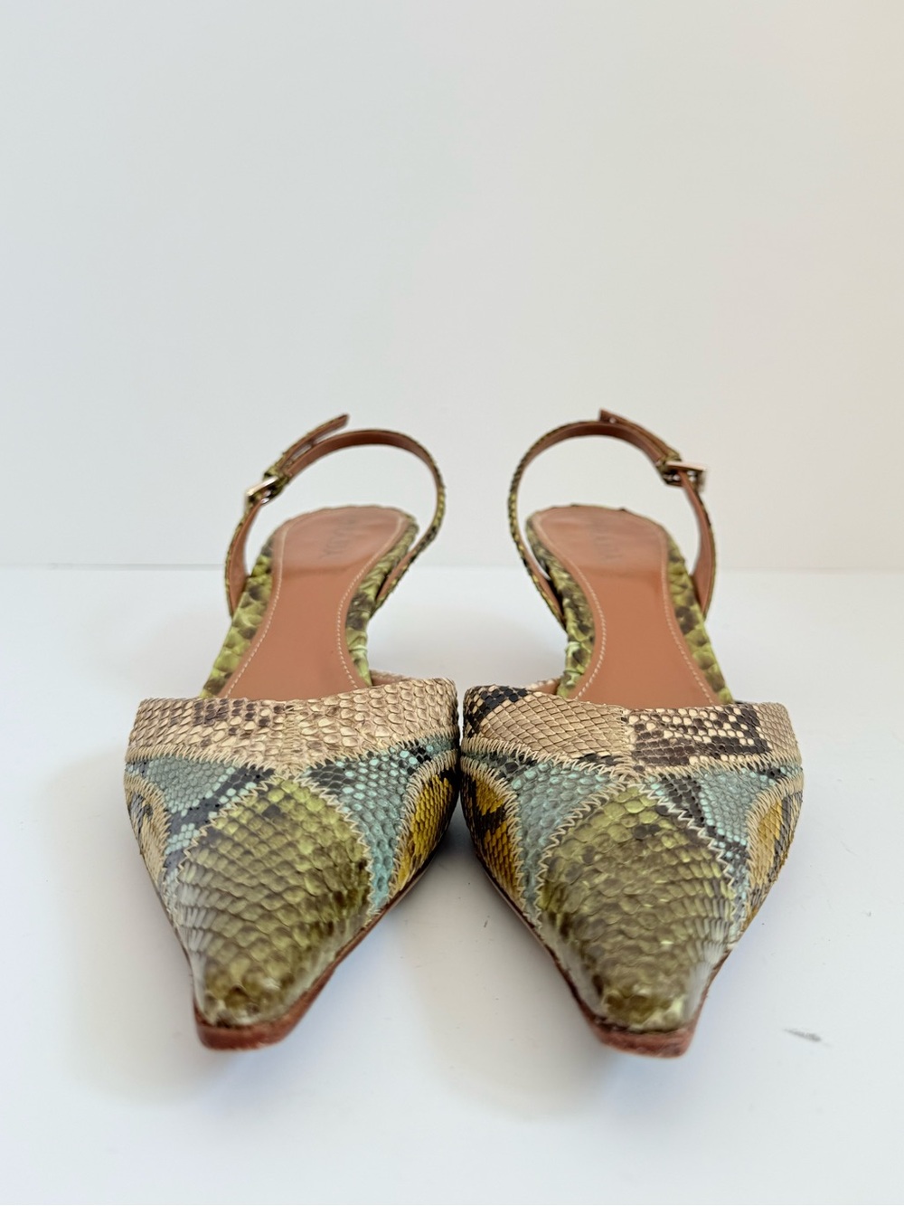 Prada 1P5478 Patch Summer Menta Python Snakeskin Slingback Heels 38 Y2K - Picture 6 of 8